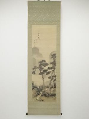 壬戌（1922年）　廣樹筆　碧山清暁　肉筆紙本掛軸（共箱）